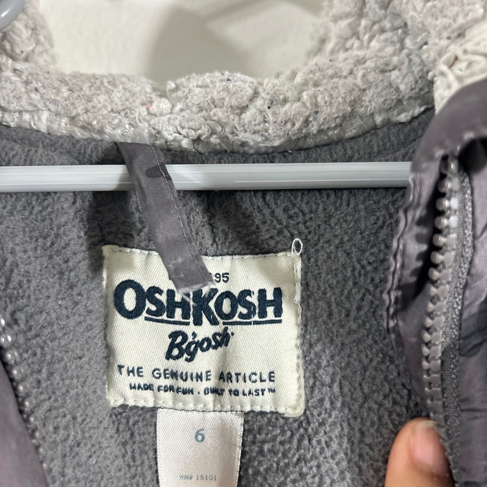 OshKosh B'gosh Parka Kids Size 6 Gray Heart Print Fleece Hooded Winter Coat - Picture 2 of 15